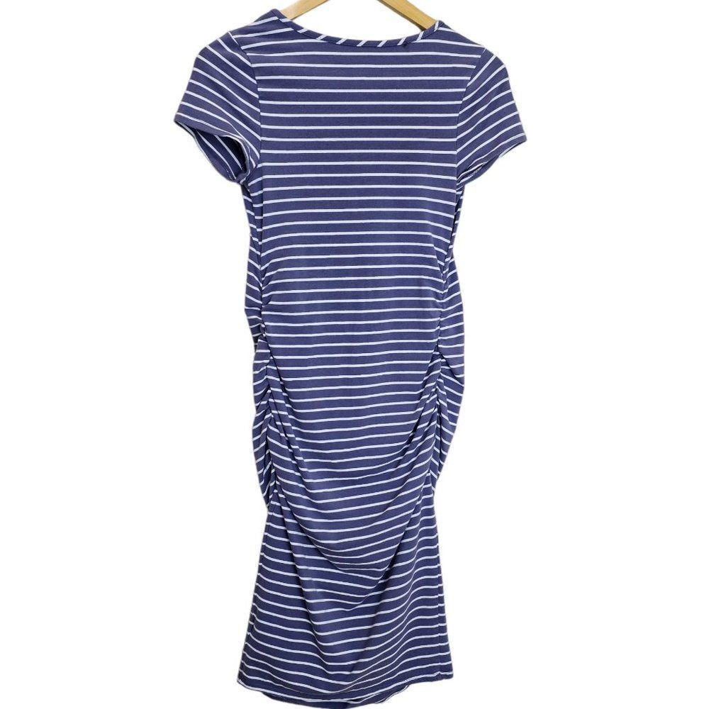 Isabel Maternity Ingrid & Isabel Blue Grey Ruched T-Shirt Dress Stripe Size S - Picture 2 of 6